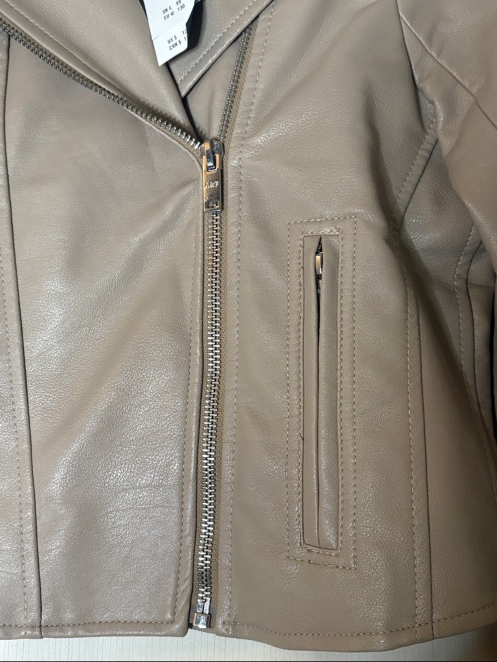 Abercrombie & Fitch Vegan Leather Moto Jacket - Taupe - Picture 6 of 10